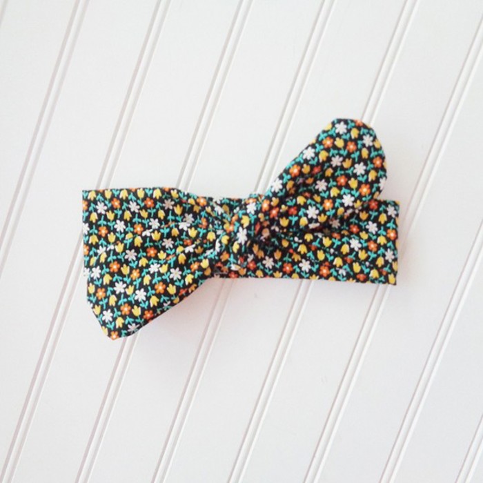Knotted Headband - Orange and Yellow Flowers on Black
