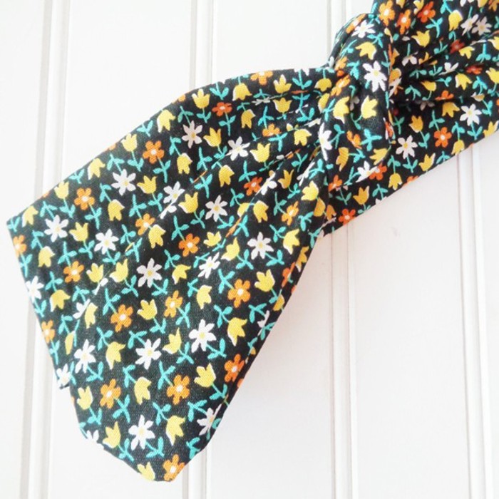 Knotted Headband - Orange and Yellow Flowers on Black