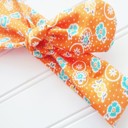  Knotted Headband - Yellow and Aqua Flowers on Orange