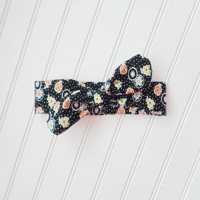 Knotted Headband - Yellow and Orange Flowers on Black