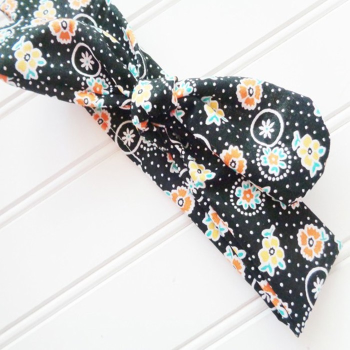 Knotted Headband - Yellow and Orange Flowers on Black