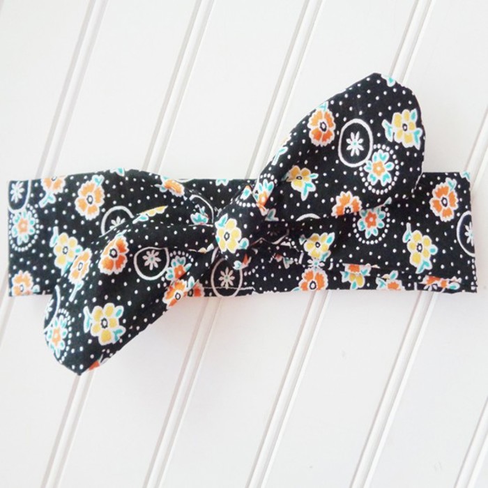 Knotted Headband - Yellow and Orange Flowers on Black
