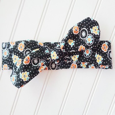 Knotted Headband - Yellow and Orange Flowers on Black