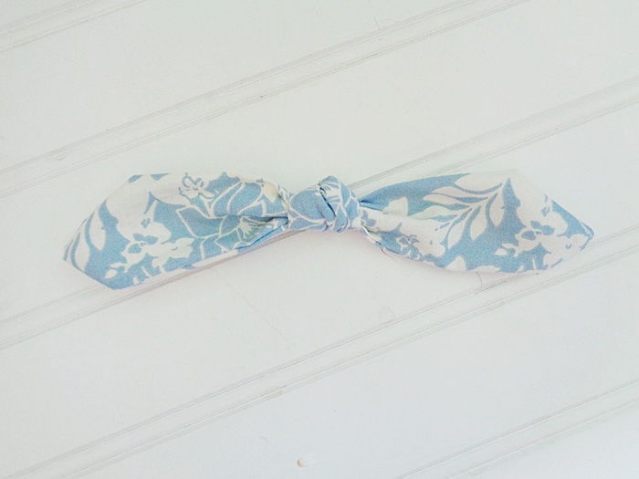 Hair Bow Clip - White Floral on Blue
