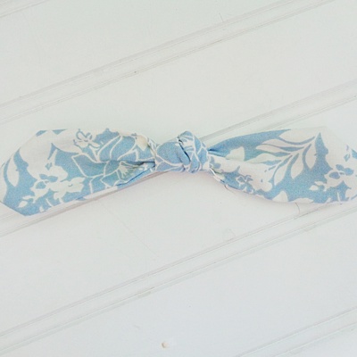 Hair Bow Clip - White Floral on Blue
