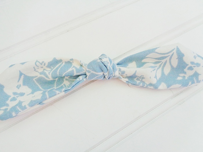 Hair Bow Clip - White Floral on Blue