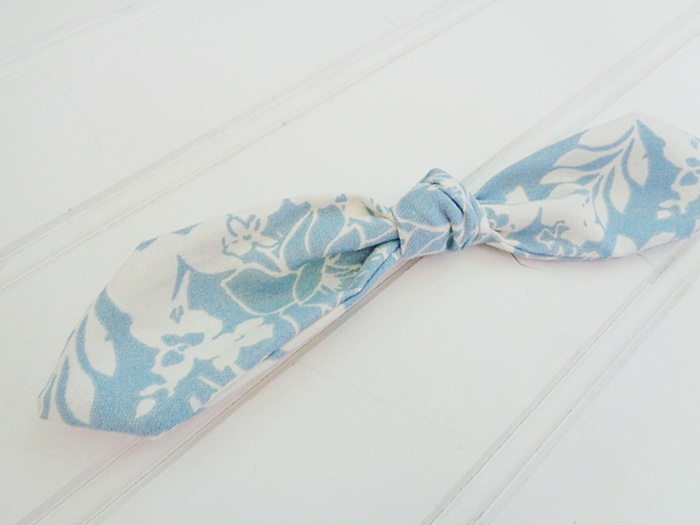 Hair Bow Clip - White Floral on Blue