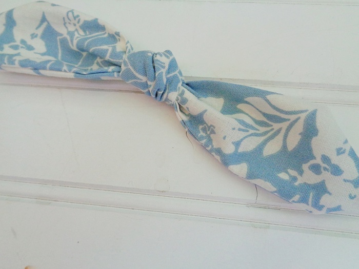 Hair Bow Clip - White Floral on Blue