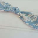  Hair Bow Clip - White Floral on Blue