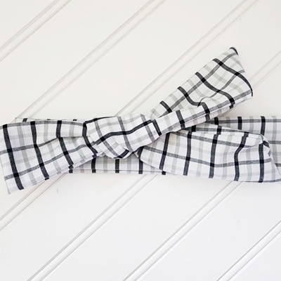 Knotted Headband - Black and Gray Plaid