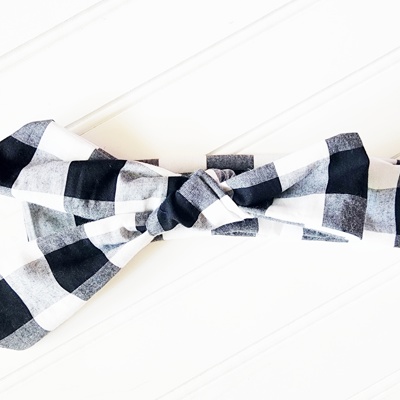 Knotted Headband - Black and White Buffalo Plaid