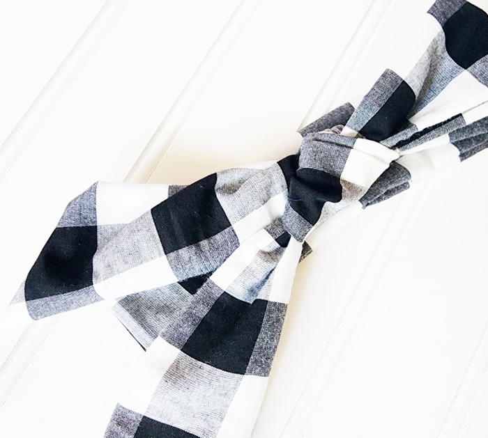 Knotted Headband - Black and White Buffalo Plaid