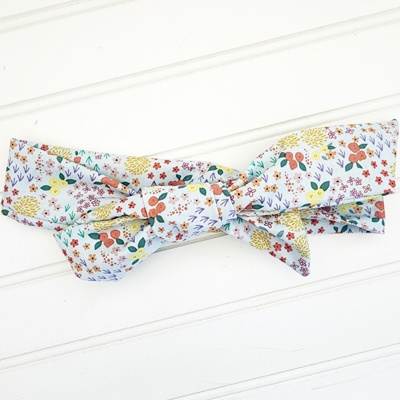Knotted Headband - Flower Meadow on Blue