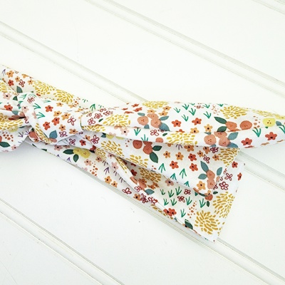 Knotted Headband - Flower Meadow on White