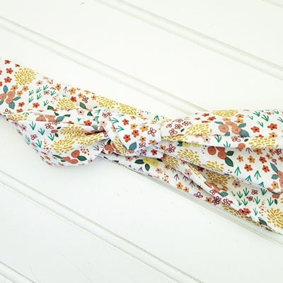 Knotted Headband - Flower Meadow on White