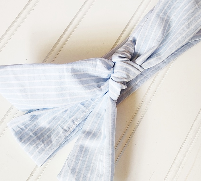 Knotted Headband - Light Blue with White Lines