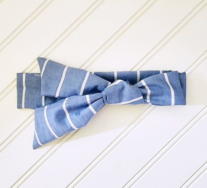 Knotted Headband - White Stripes on Blue