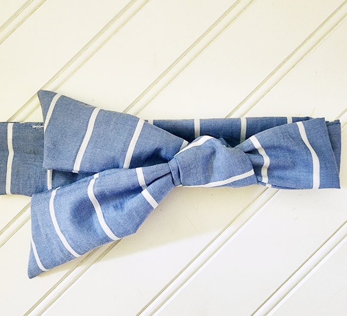 Knotted Headband - White Stripes on Blue