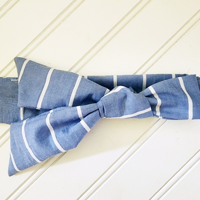 Knotted Headband - White Stripes on Blue