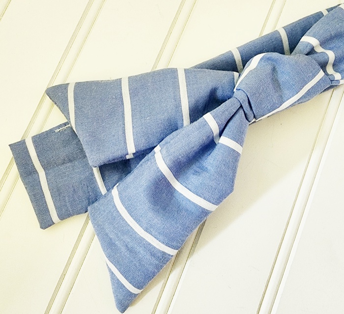 Knotted Headband - White Stripes on Blue