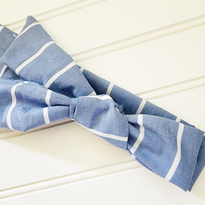 Knotted Headband - White Stripes on Blue