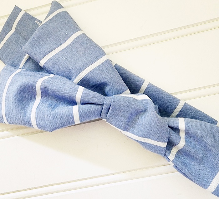 Knotted Headband - White Stripes on Blue