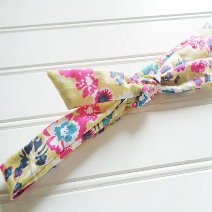 Skinny Headband - Floral on Lime