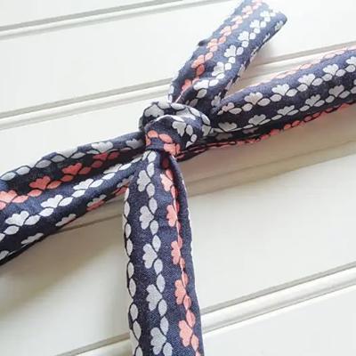 Skinny Headband - Gray, White and Coral Stripes on Navy