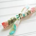  Skinny Headband - Green, Teal and Coral Pattern