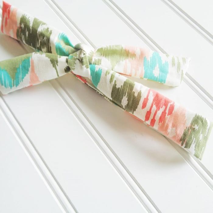 Skinny Headband - Green, Teal and Coral Pattern