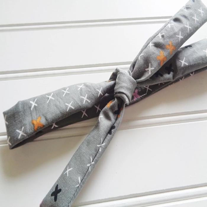 Skinny Headband - Colored X's on Gray
