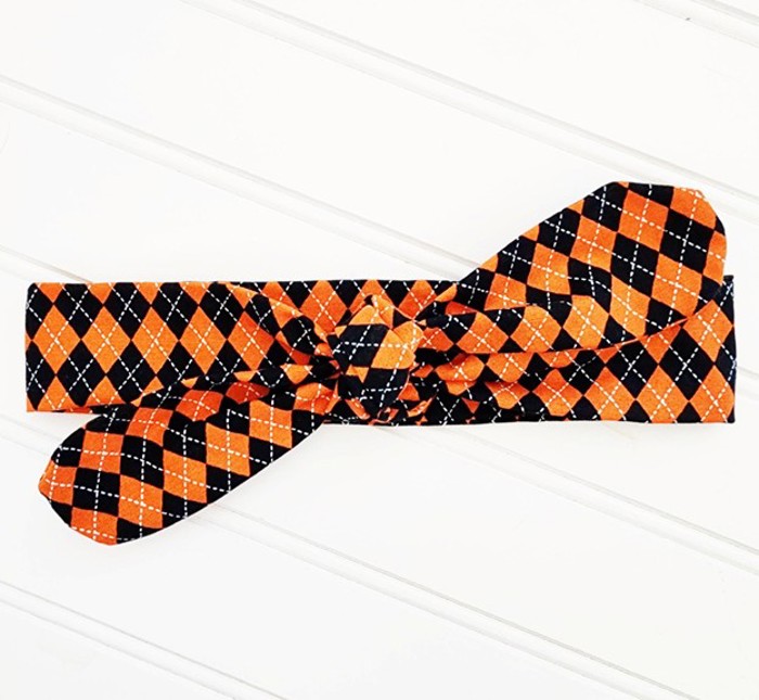 Knotted Headband - Orange and Black Argyle