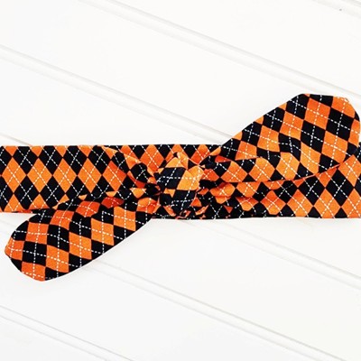 Knotted Headband - Orange and Black Argyle
