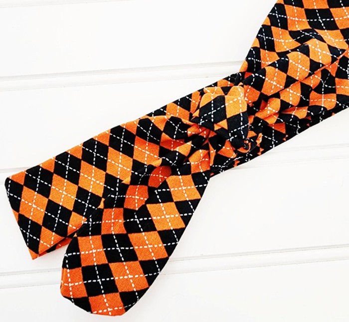 Knotted Headband - Orange and Black Argyle