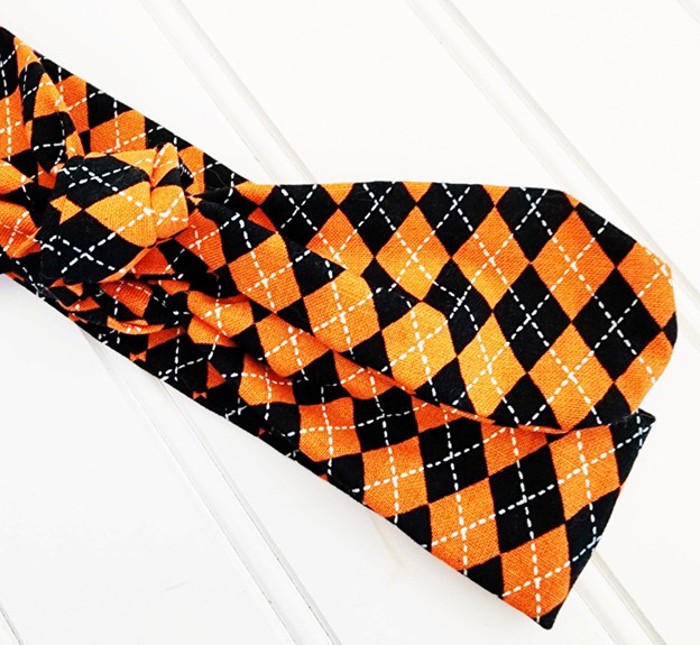 Knotted Headband - Orange and Black Argyle