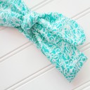  Knotted Headband - White Flowers on Teal