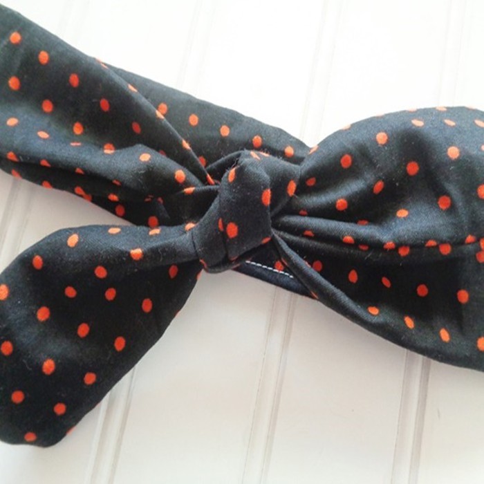 Knotted Headband - Orange Dots on Black