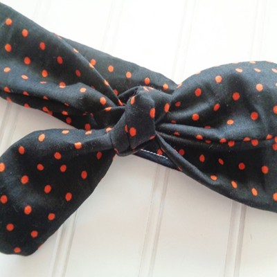 Knotted Headband - Orange Dots on Black