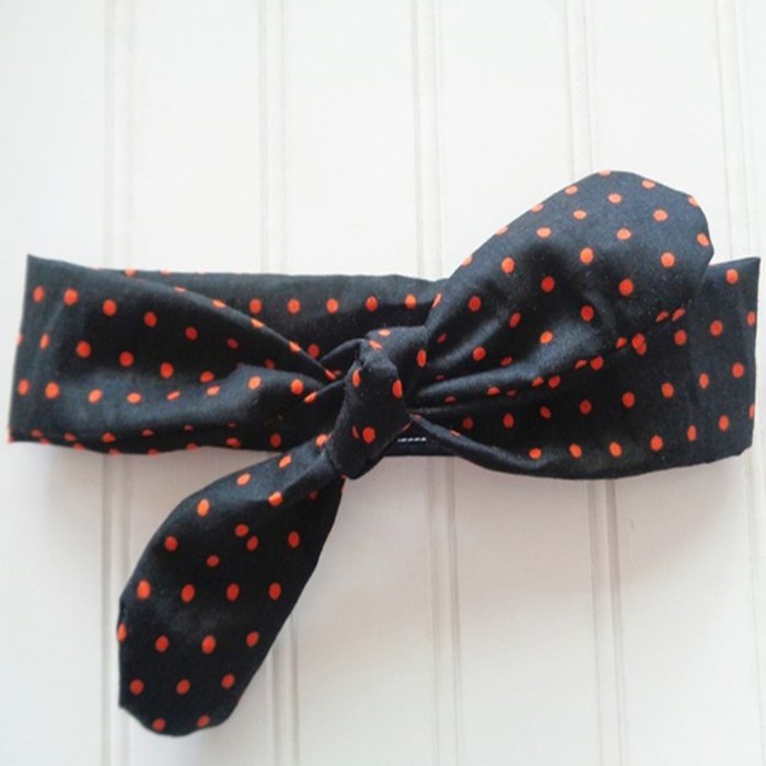 Knotted Headband - Orange Dots on Black