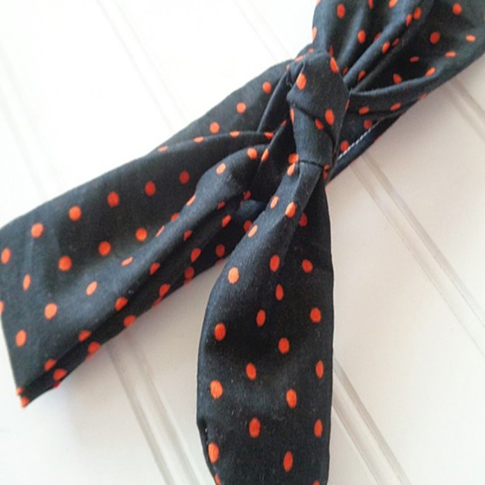 Knotted Headband - Orange Dots on Black