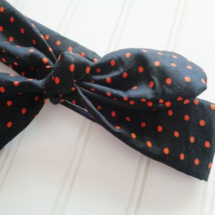 Knotted Headband - Orange Dots on Black