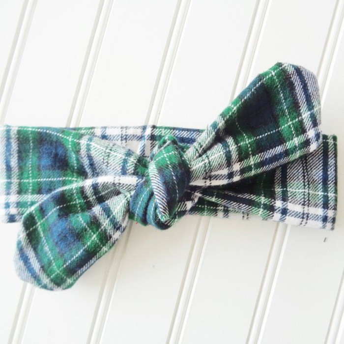 Flannel Knotted Headband - Navy and Green Plaid