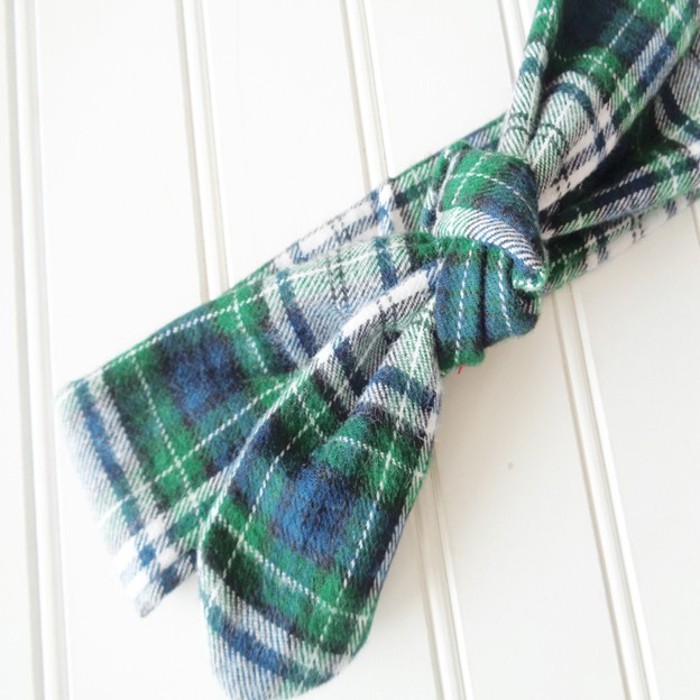 Flannel Knotted Headband - Navy and Green Plaid