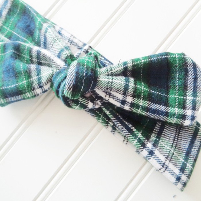 Flannel Knotted Headband - Navy and Green Plaid