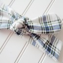  Flannel Knotted Headband - Blue and Green Plaid on White