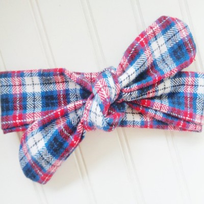 Flannel Knotted Headband - Red and Blue Plaid