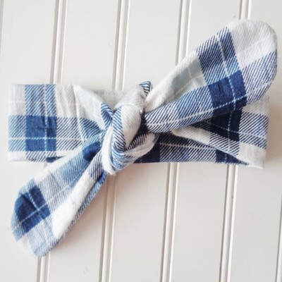 Flannel Knotted Headband - Blue and Gray Plaid