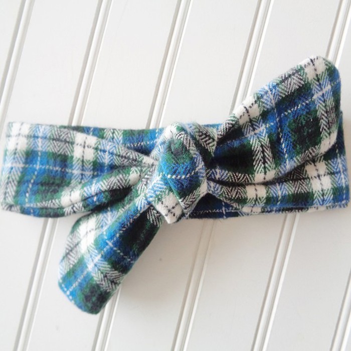 Flannel Knotted Headband - Blue and Green Plaid