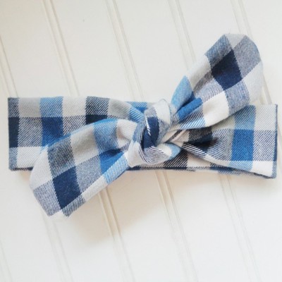 Flannel Knotted Headband - Blue and White Buffalo