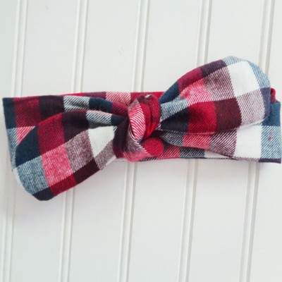 Flannel Knotted Headband - Red, Navy and White Buffalo